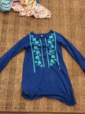 Tea Collection Royal Blue Long-Sleeve Top with Mint Embroidery